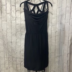 Charlie Jade Silk Dress Draped Neckline Mini Crossed Strap Back Elastic Waist